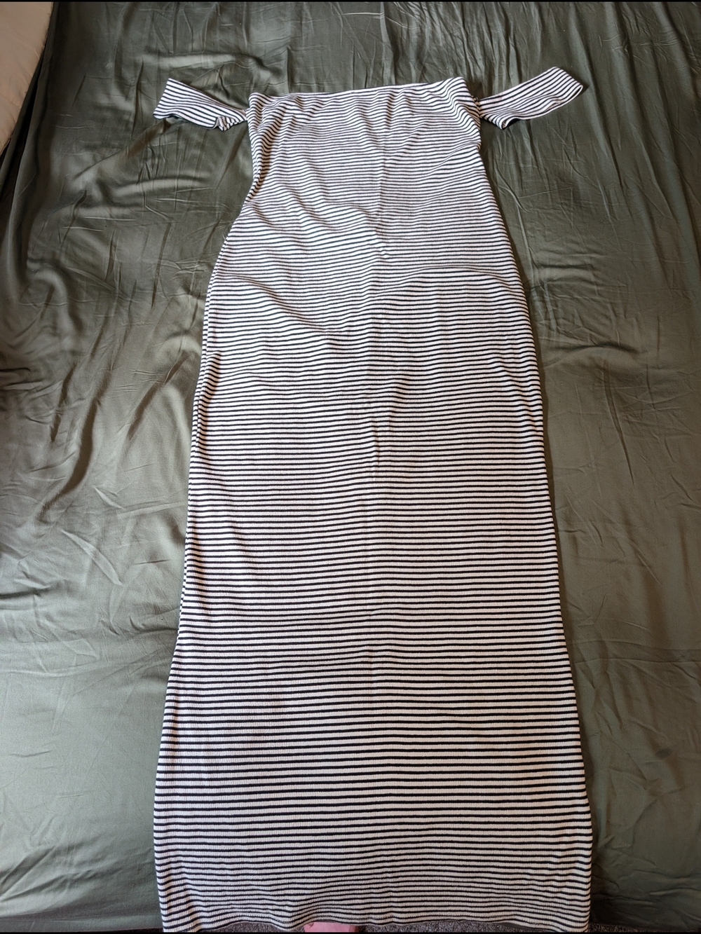 Urban Outfitters Black and White Striped Off-Shoulder Maxi Dress